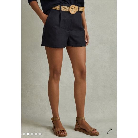 Reiss Pants - REISS Belle Linen Belted Shorts in Navy